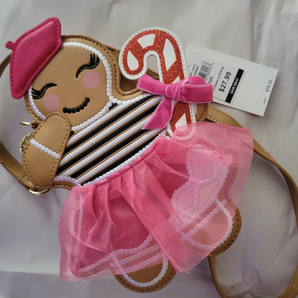 Gingerbread Man Crossbody Bag with Pink Tutu and Beret